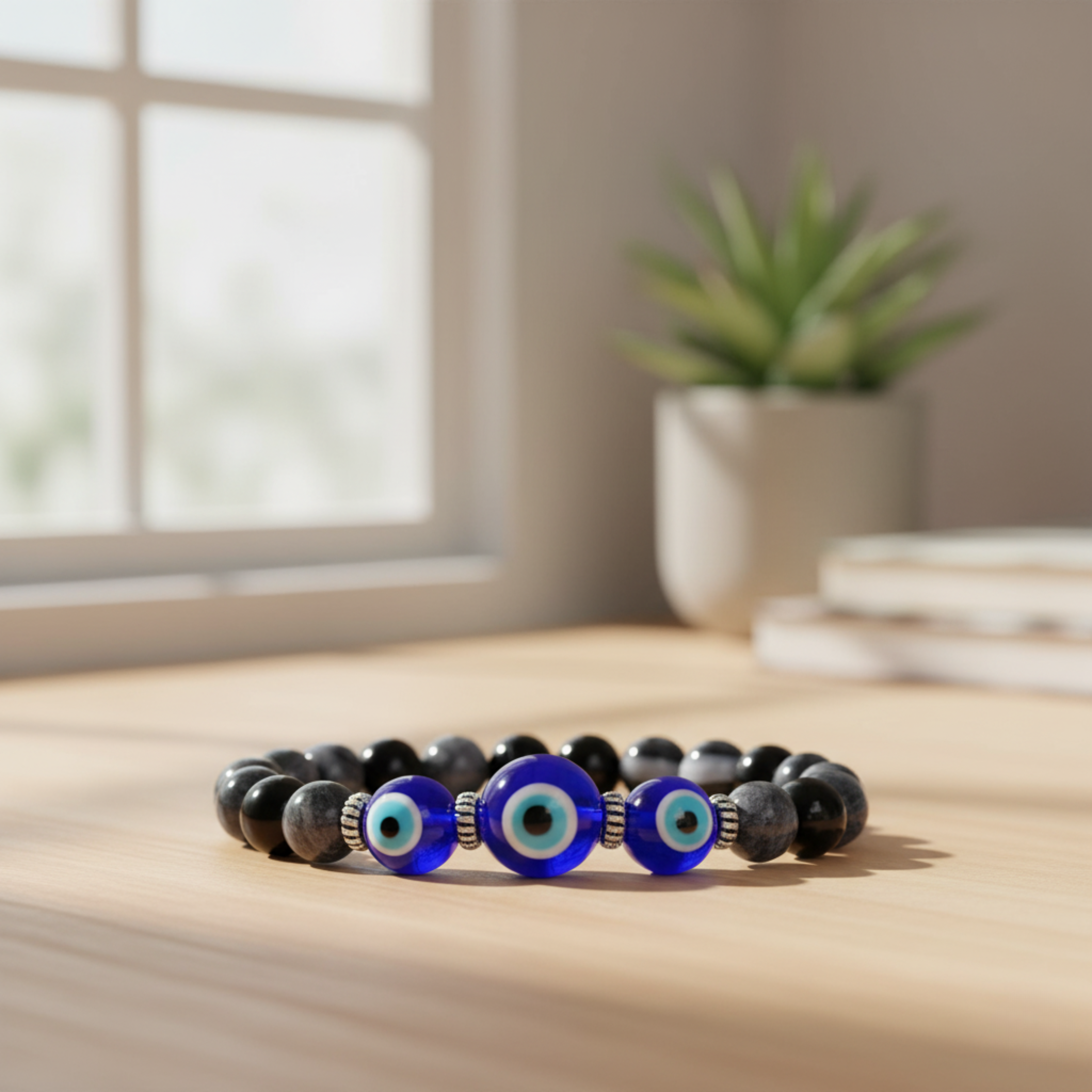 Evil Eye Bracelet with Black Obsidian