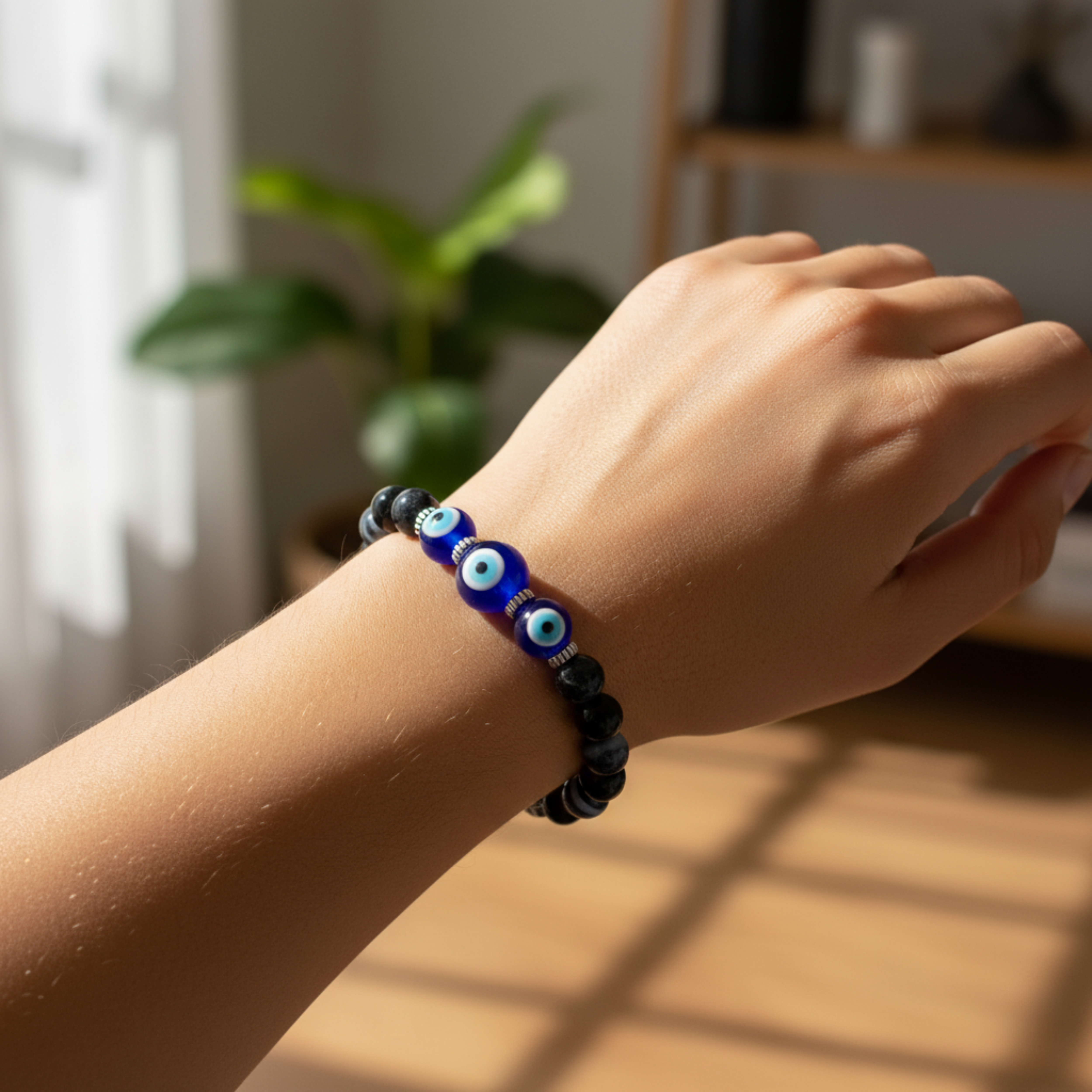 Evil Eye Bracelet with Black Obsidian