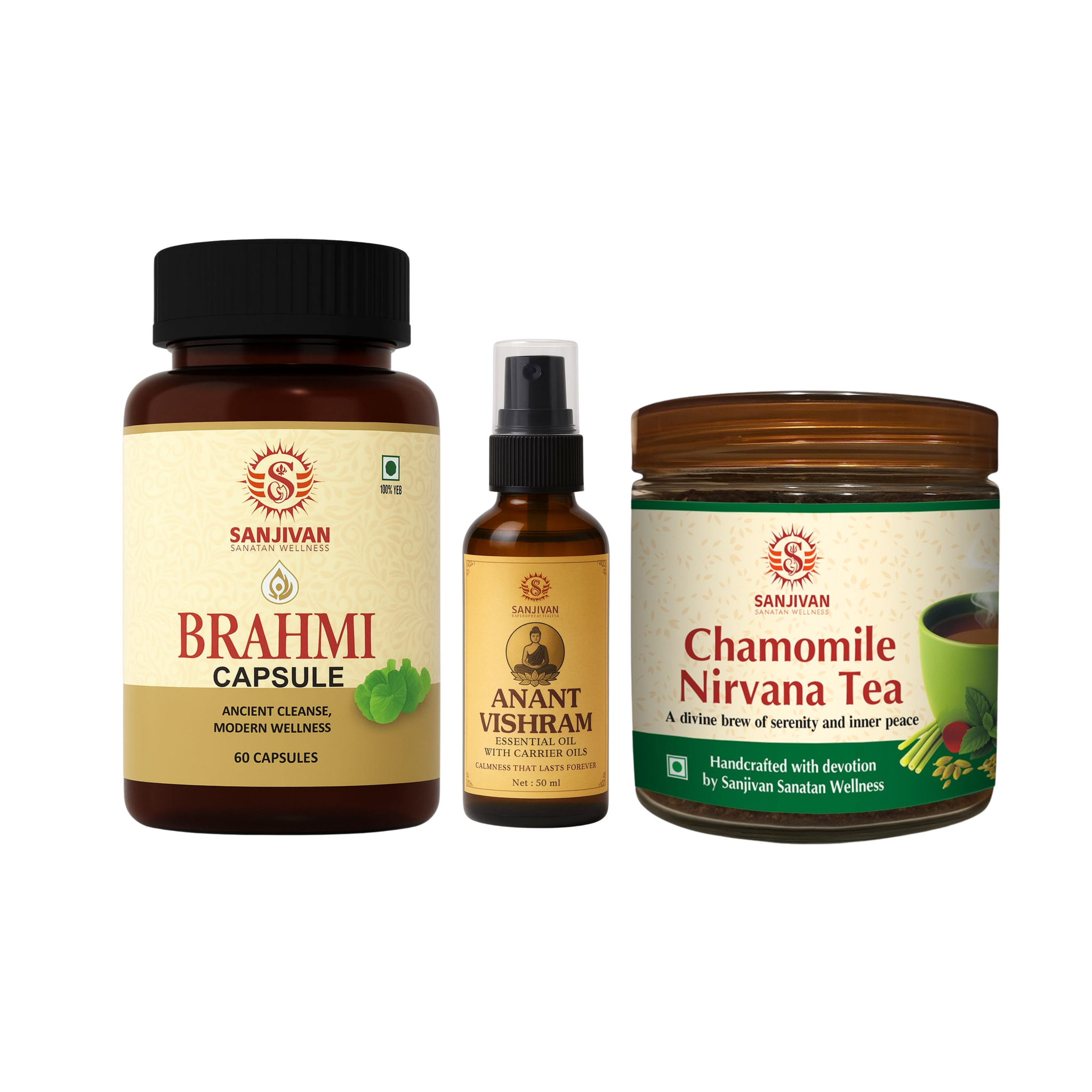 Chamomile tea + Anant vishram oil + Brahmi capsule combo