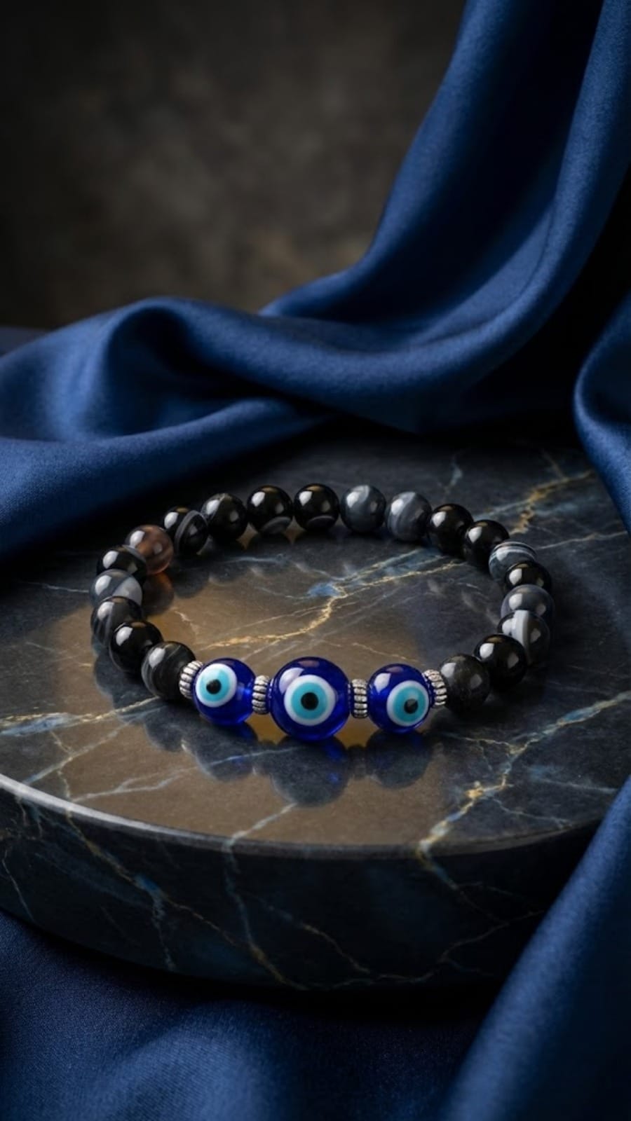 Evil Eye Bracelet with Black Obsidian