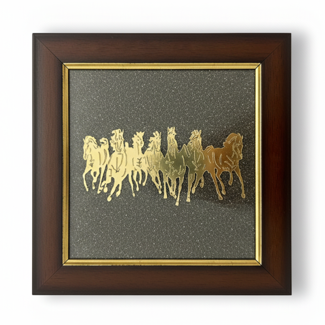 7 Horses on Raw Pyrite Frame